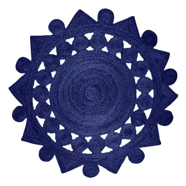 Indian Handmade Jute Round Blue Area Rug