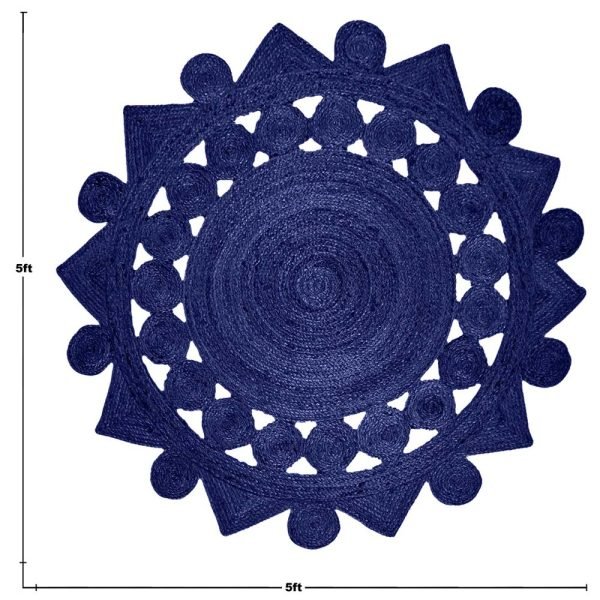 Indian Handmade Jute Round Blue Area Rug - Image 5