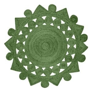 Round Hand Braided Jute Green Large Area Rug
