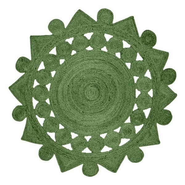 Round Hand Braided Jute Green Large Area Rug