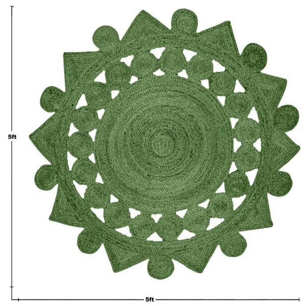 Round Hand Braided Jute Green Large Area Rug - Image 4