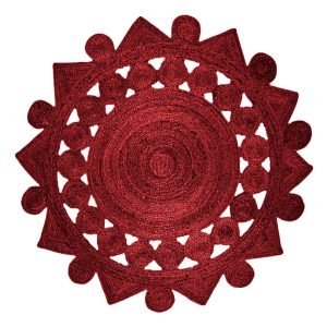Round Hand Braided Jute Maroon Large Area Rug