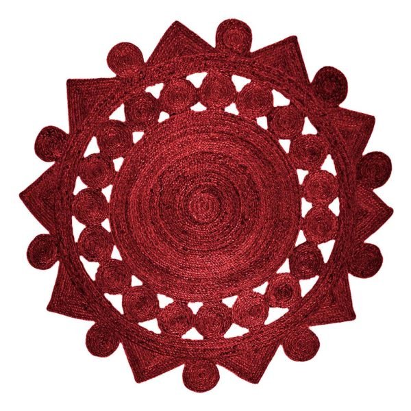 Round Hand Braided Jute Maroon Large Area Rug