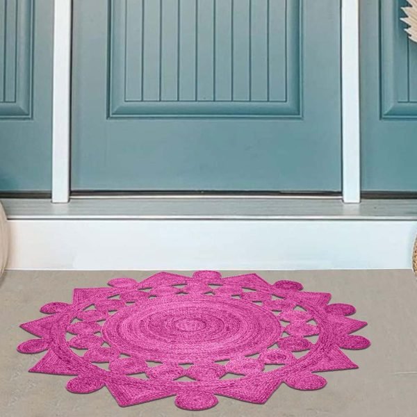 Pink Indian Handmade Jute Round Area Rug - Image 2