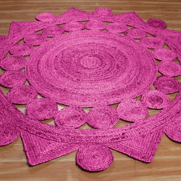 Pink Indian Handmade Jute Round Area Rug - Image 3