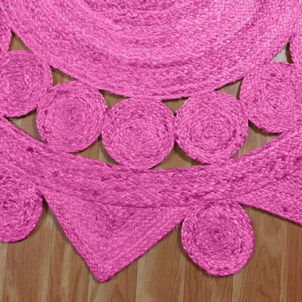 Pink Indian Handmade Jute Round Area Rug - Image 4