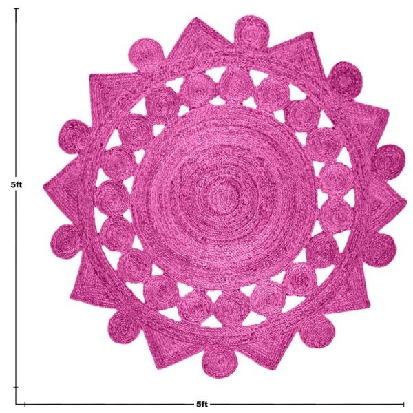 Pink Indian Handmade Jute Round Area Rug - Image 5