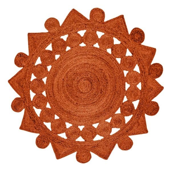 Orange Indian Handmade Jute Round Area Rug