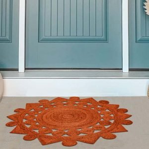 Orange Indian Handmade Jute Round Area Rug