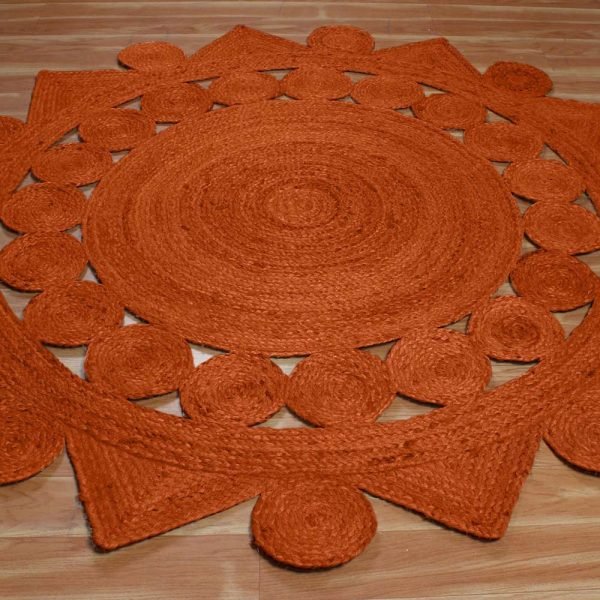 Orange Indian Handmade Jute Round Area Rug - Image 3