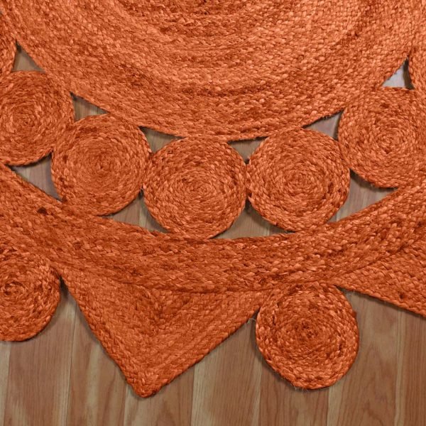 Orange Indian Handmade Jute Round Area Rug - Image 5