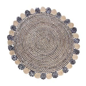 Hand Braided Cotton Jute Blue Scalloped Rug