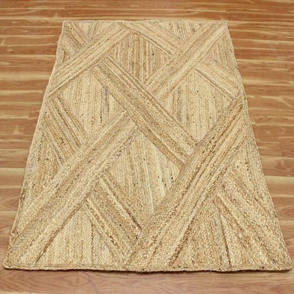 Handmade Beige Jute Geometric Area Rug - Image 3