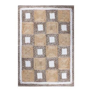 Hand Braided White Beige Jute Checked Rug