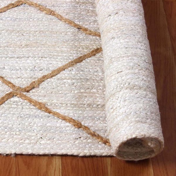 White Beige Hand Braided Jute Checked Rug - Image 5