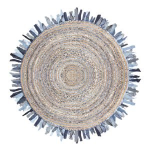 Handmade Cotton Jute Beige Round Area Rug