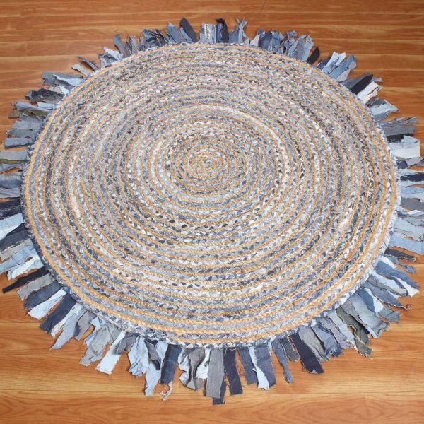 Handmade Cotton Jute Beige Round Area Rug - Image 3