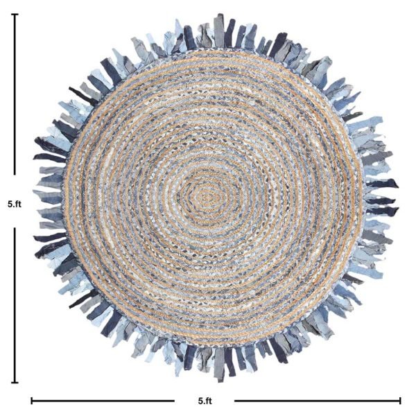 Handmade Cotton Jute Beige Round Area Rug - Image 5