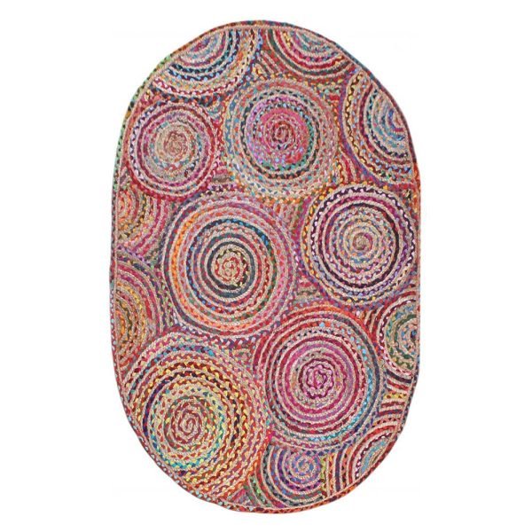 Oval Multicolor Cotton Jute Handmade Rug