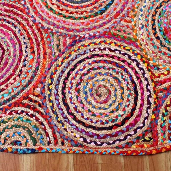 Oval Multicolor Cotton Jute Handmade Rug - Image 5