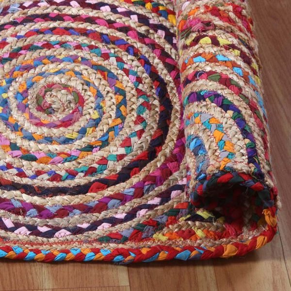 Oval Multicolor Cotton Jute Handmade Rug - Image 4