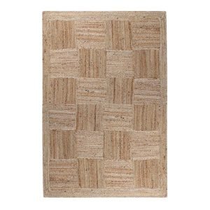 Hand Braided Checked Geometric Beige Jute Rug