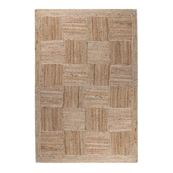 Hand Braided Checked Geometric Beige Jute Rug