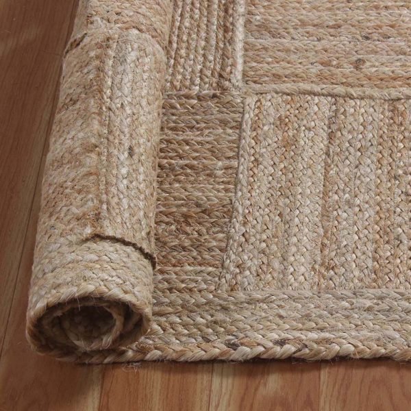 Hand Braided Checked Geometric Beige Jute Rug - Image 4