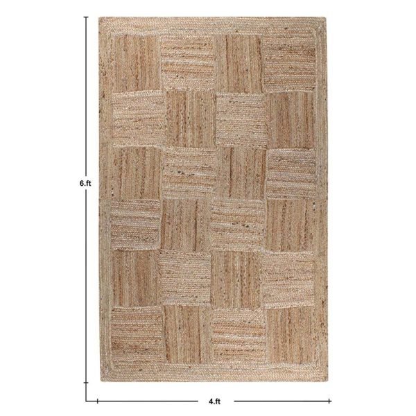 Hand Braided Checked Geometric Beige Jute Rug - Image 5