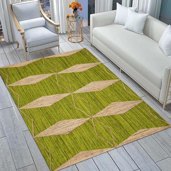 Indian Hand Braided Jute Beige Green Area Rug - Image 2
