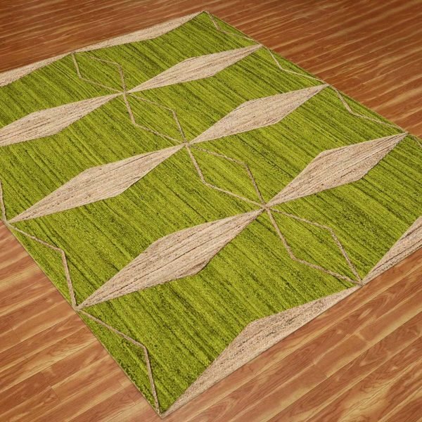Indian Hand Braided Jute Beige Green Area Rug - Image 3