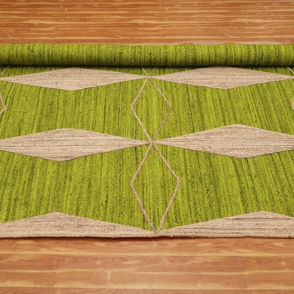 Indian Hand Braided Jute Beige Green Area Rug - Image 4