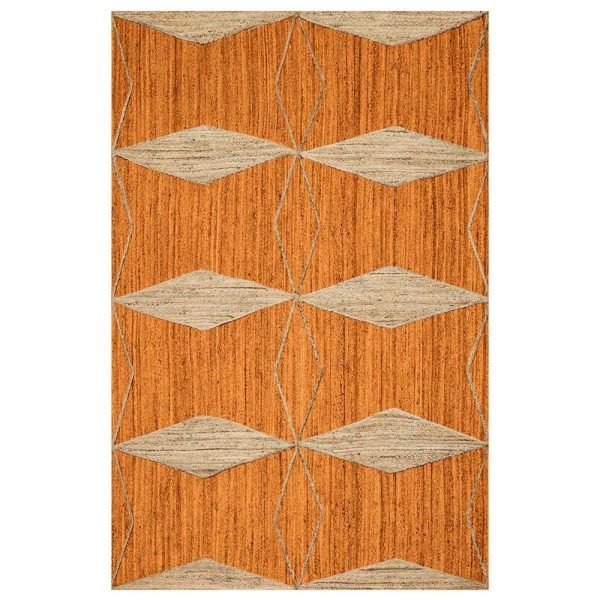 Orange Beige Hand Braided Jute Outdoor Rug