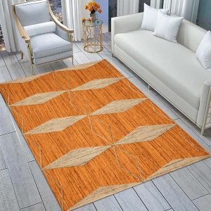 Orange Beige Hand Braided Jute Outdoor Rug
