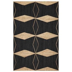 Black Beige Hand Braided Jute Geometric Rug