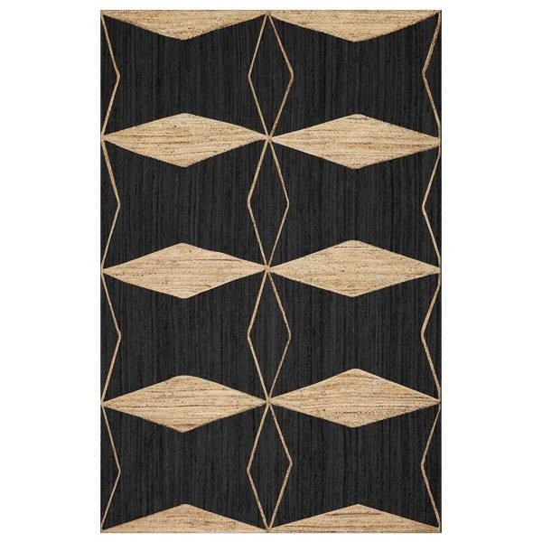 Black Beige Hand Braided Jute Geometric Rug
