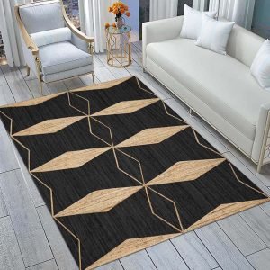 Black Beige Hand Braided Jute Geometric Rug