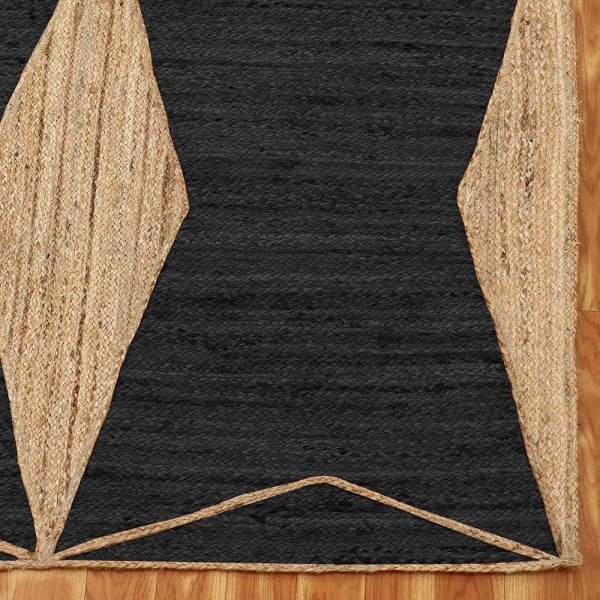 Black Beige Hand Braided Jute Geometric Rug - Image 6