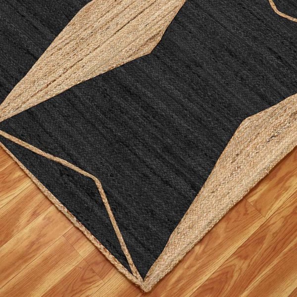 Black Beige Hand Braided Jute Geometric Rug - Image 4