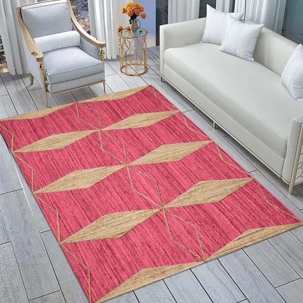 Geometric Area Rug Handmade Pink Jute Rug - Image 2