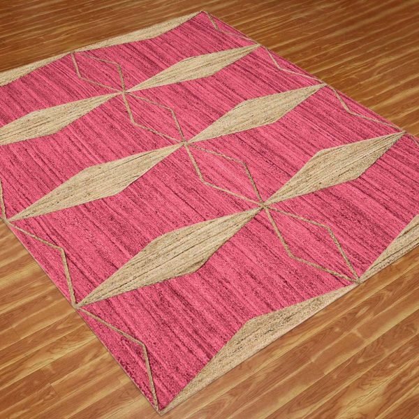 Geometric Area Rug Handmade Pink Jute Rug - Image 3