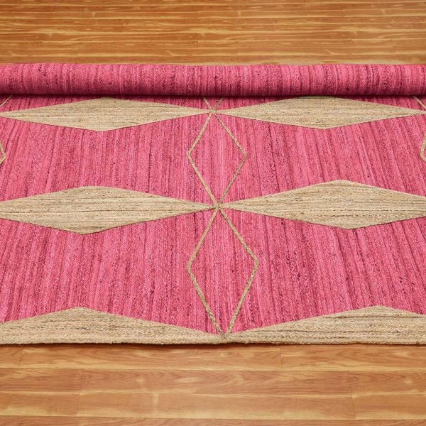 Geometric Area Rug Handmade Pink Jute Rug - Image 4