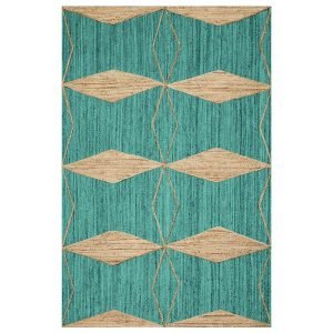 Handmade Green Beige Jute Geometric Rug