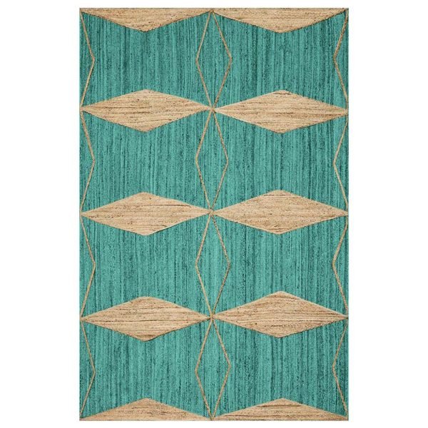 Handmade Green Beige Jute Geometric Rug