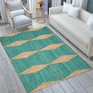 Handmade Green Beige Jute Geometric Rug