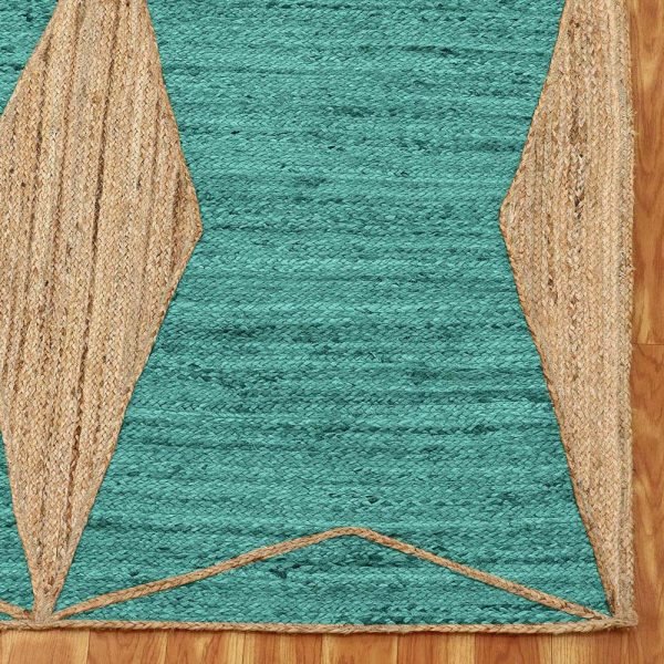Handmade Green Beige Jute Geometric Rug - Image 5