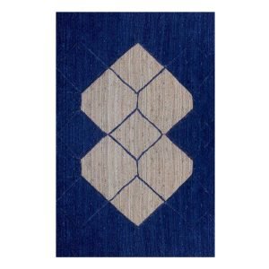 Hand Braided Jute Blue Geometric Area Rug