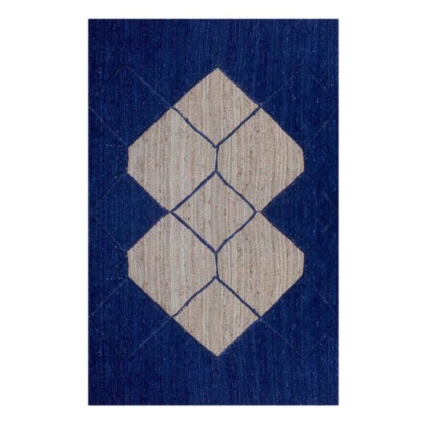 Hand Braided Jute Blue Geometric Area Rug