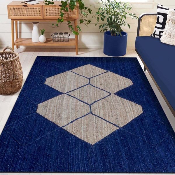 Hand Braided Jute Blue Geometric Area Rug - Image 2