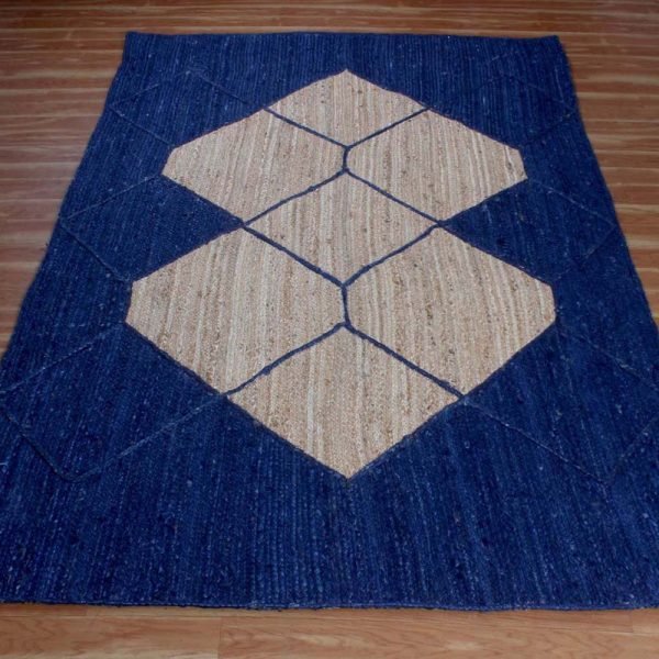 Hand Braided Jute Blue Geometric Area Rug - Image 3